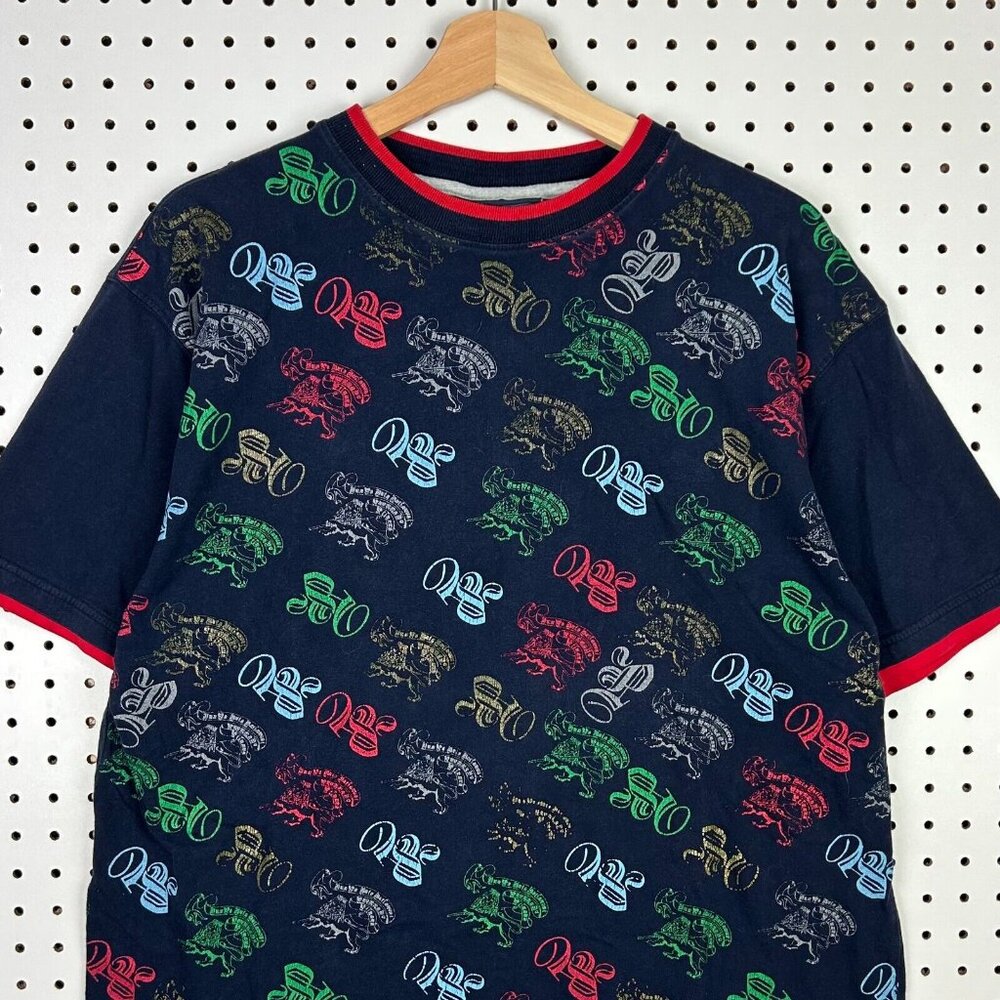 Paco Jeans All Over Print T Shirt Large AOP Streetwear Hip Hop Tupac Blue Y2K